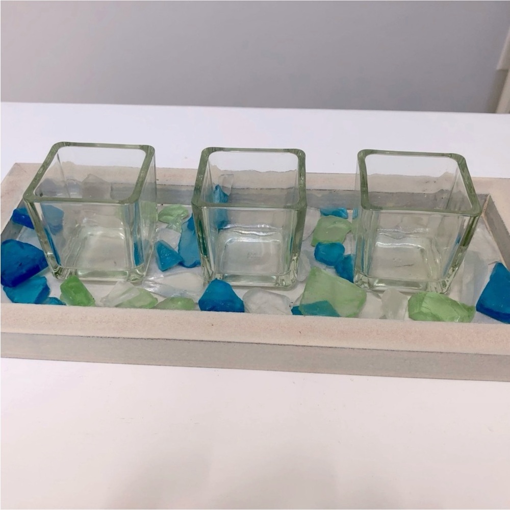 NEW Beach Glass Candle Centerpiece